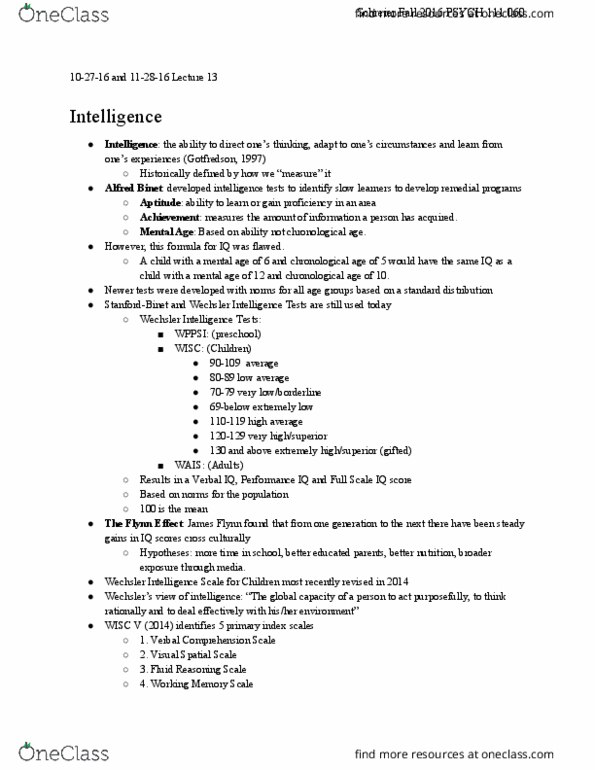 PSYCH 111 Lecture Notes - Lecture 13: Flynn Effect, Fluid And Crystallized Intelligence, Memory Span thumbnail