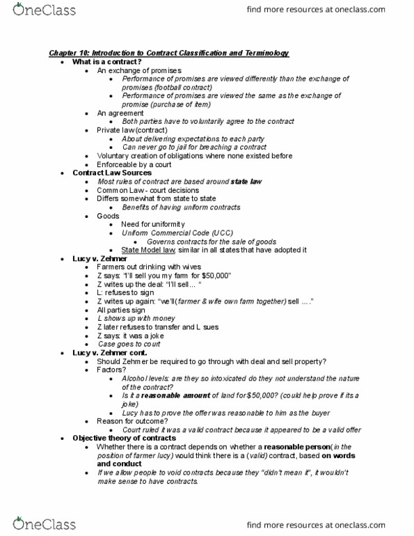 BCOR 2003 Lecture Notes - Lecture 1: Uniform Commercial Code, Contract, Oral Contract thumbnail