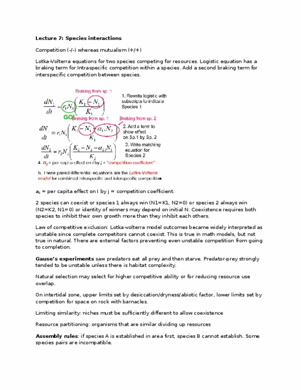 BIO130H1 Lecture Notes - Lecture 7: Niche Differentiation, Gonad, Competitive Exclusion Principle thumbnail