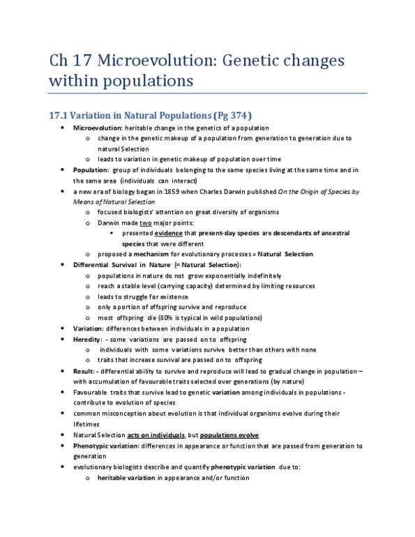BIOA01H3 Chapter Notes -Allele Frequency, Heterozygote Advantage, Population Bottleneck thumbnail