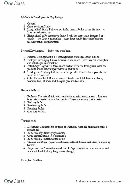 PSYCH 100 Lecture Notes - Lecture 9: Jean Piaget, Prenatal Development, Birth Weight thumbnail