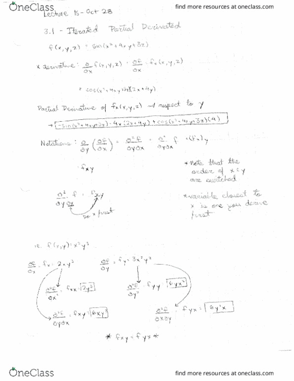 MATH 20C Lecture 15: 3.1 - Iterated Partial Derivatives Lecture Notes thumbnail