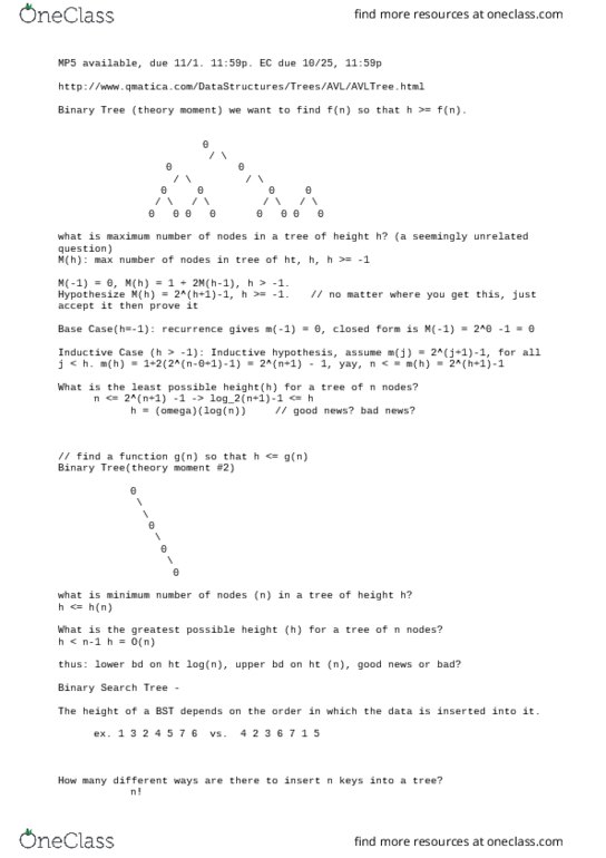 CS 225 Lecture Notes - Lecture 26: Binary Tree, Hypothesis thumbnail