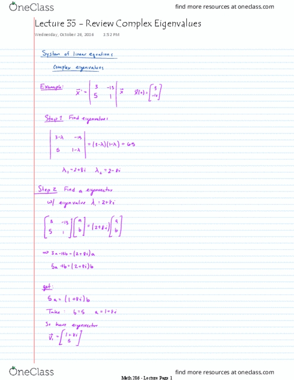 MATH 286 Lecture 35: Review Complex Eigenvalues thumbnail