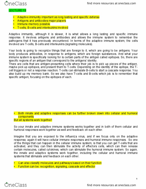 BLG 667 Lecture Notes - Lecture 18: Agnatha, Adaptive Immune System, Antigen-Presenting Cell thumbnail