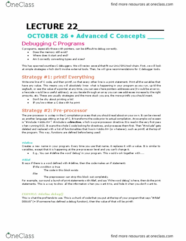 COMP 206 Lecture Notes - Lecture 22: Segmentation Fault, Gnu Debugger, A.Out thumbnail