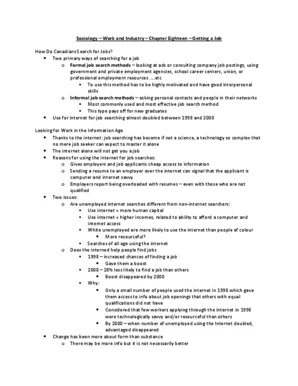 Sociology 2169 Chapter Notes -Homophily, Human Capital, Unemployment Benefits thumbnail