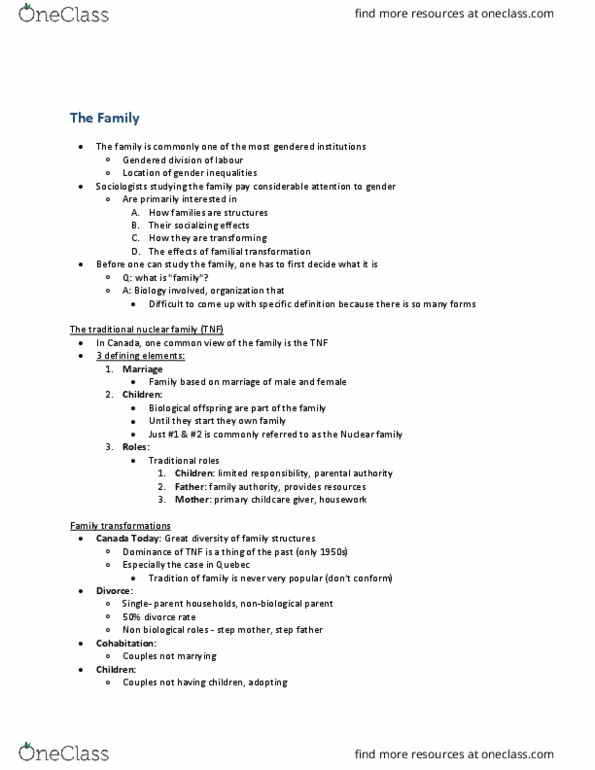 SOCI 210 Lecture Notes - Lecture 13: Sociological Perspectives, Nuclear Family, Pure Bs thumbnail