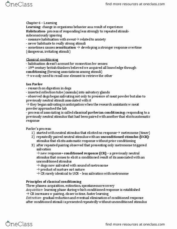 PSYC 100 Chapter Notes - Chapter 6: Operant Conditioning Chamber, Reinforcement, Drug Tolerance thumbnail