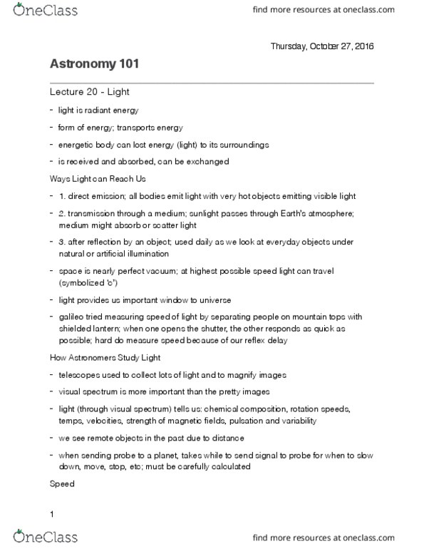 ASTR 101 Lecture Notes - Lecture 20: Radiant Energy, Longitudinal Wave, Photon thumbnail