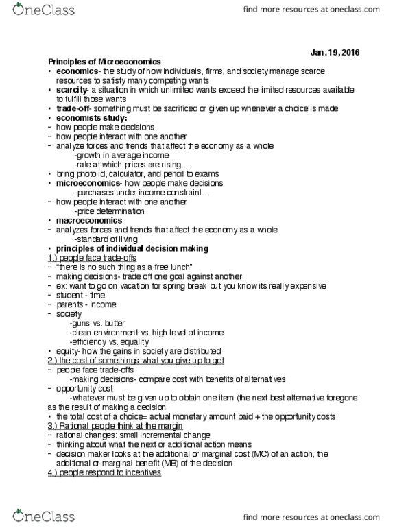 ECO 120 Lecture Notes - Lecture 1: Marginal Cost, Spring Break, Root Mean Square thumbnail