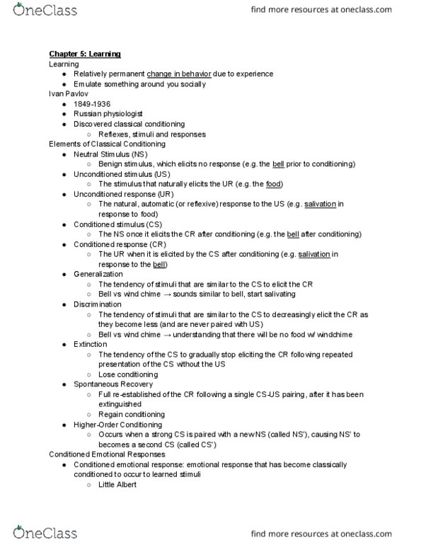 PSYC 1001 Lecture Notes - Lecture 13: Wind Chime, Reinforcement, Little Albert Experiment thumbnail