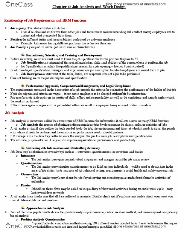 ADMS 2600 Chapter Notes - Chapter 4: Job Analysis, Absenteeism, Job Satisfaction thumbnail