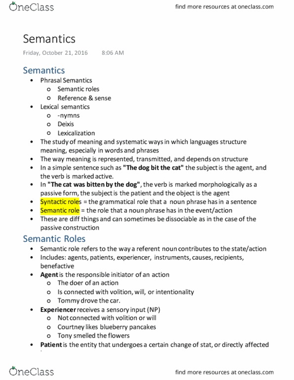 LIN 1 Lecture Notes - Lecture 11: Lexical Semantics, Benefactive Case, Deixis thumbnail