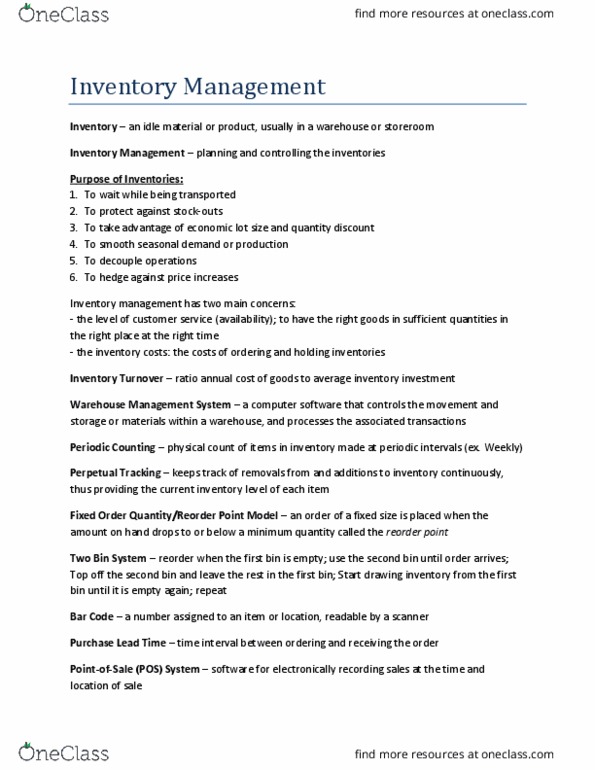 BU395 Lecture Notes - Lecture 2: Warehouse Management System, A.D. Vision thumbnail