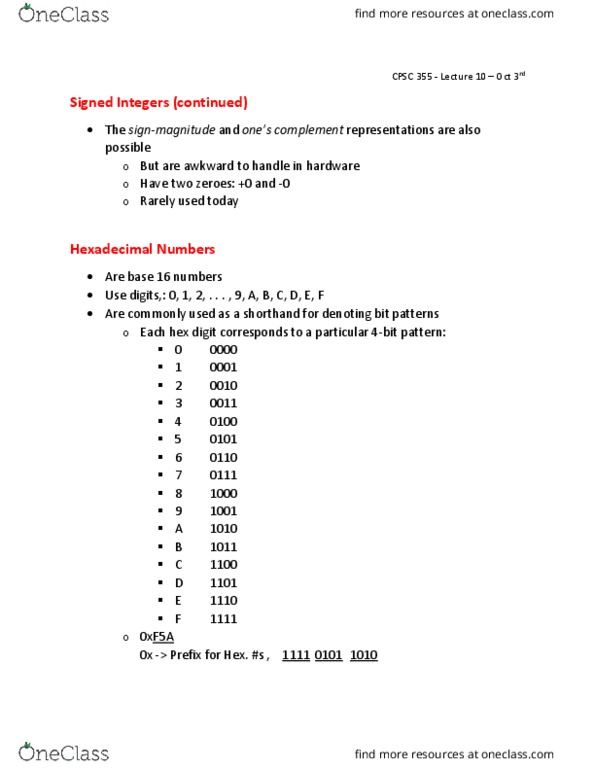 CPSC 355 Lecture Notes - Lecture 10: Octal, 64-Bit Computing, Truth Table thumbnail