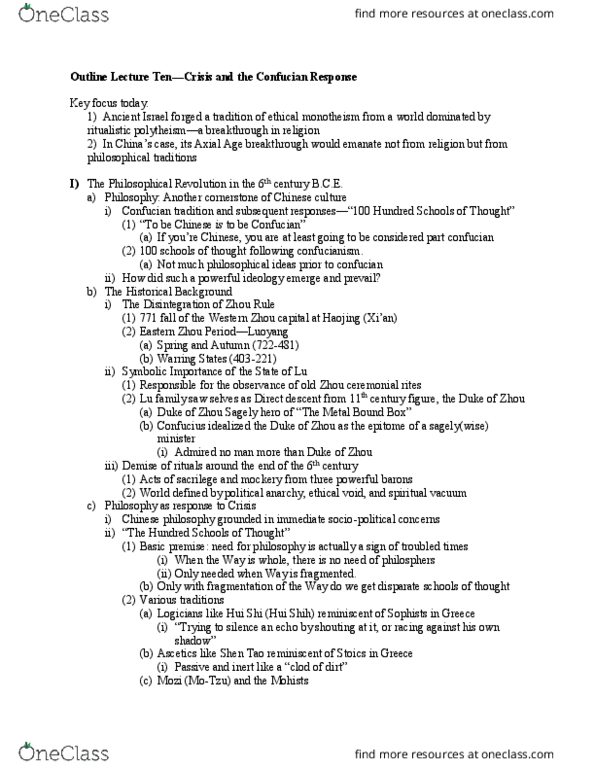 MMW 11 Lecture Notes - Lecture 10: Hui Shi, Chinese Philosophy, Analects thumbnail