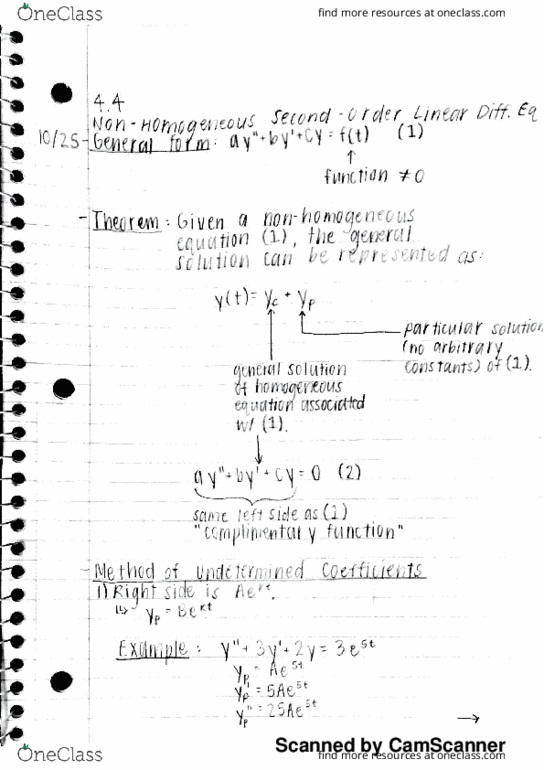 MATH 2171 Lecture 10: 4.4: Nonhomogeneous Equations thumbnail