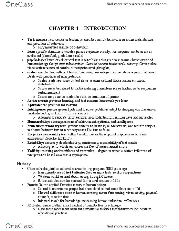 Psychology 2080A/B Chapter 1,2,4,5: Textbook Notes Chapters 1, 2, 4, 5 thumbnail