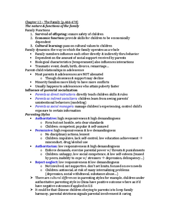 PSYC 315 Chapter Notes - Chapter 12: Parenting Styles, Cultural Learning thumbnail