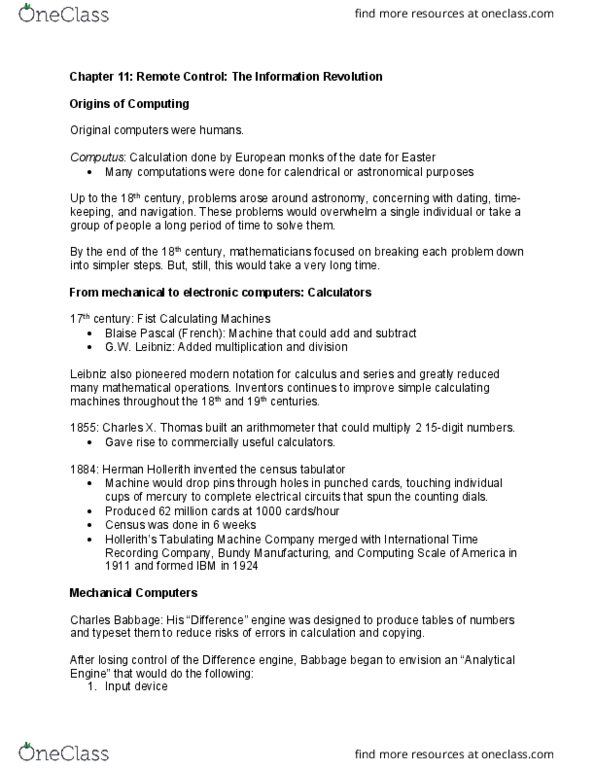 HIS 2129 Lecture Notes - Lecture 9: Computus, Ibm 7090, Blaise Pascal thumbnail