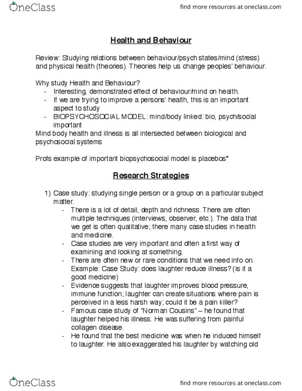 HLSC 2P49 Lecture Notes - Lecture 1: Norman Cousins, Biopsychosocial Model, Hindbrain thumbnail