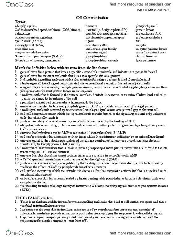 BIOL130 Lecture Notes - Lecture 13: Lipid Signaling, Nuclear Receptor, Diglyceride thumbnail