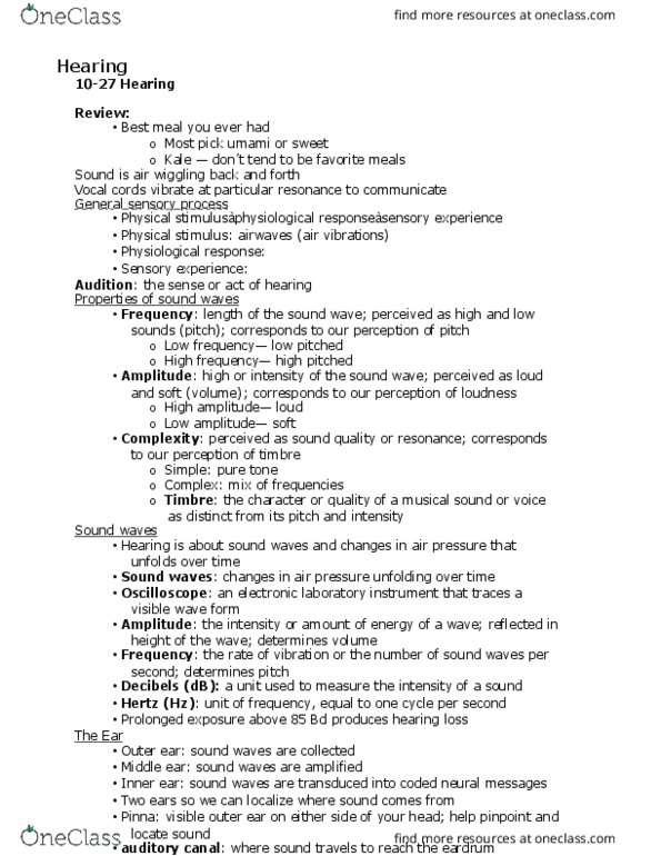 PSYC 110 Lecture Notes - Lecture 17: Auditory Cortex, Inner Ear, Hair Cell thumbnail