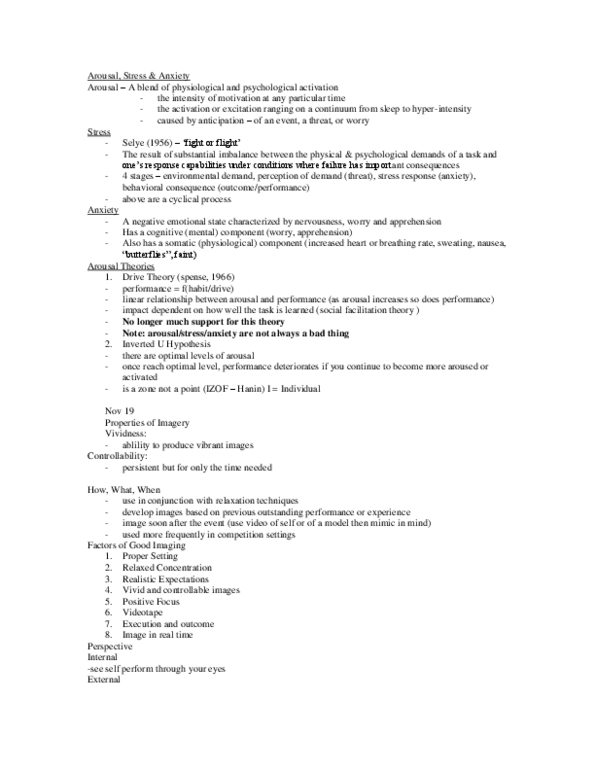 Kinesiology 1088A/B Lecture Notes - Drive Theory, Hans Selye, Controllability thumbnail