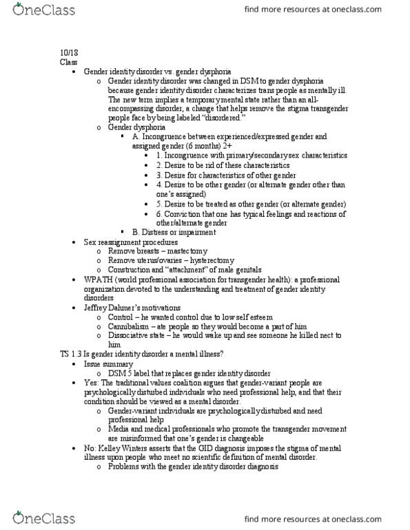 PSYCH 380 Lecture Notes - Lecture 10: False Dilemma, Traditional Values Coalition, Gender Dysphoria thumbnail