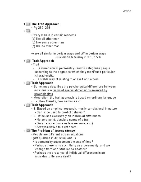PSY230H1 Lecture Notes - 16Pf Questionnaire, Lexical Hypothesis, Raymond Cattell thumbnail