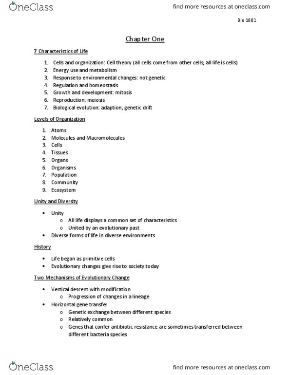 BIO-1801 Lecture Notes - Lecture 1: Antimicrobial Resistance, Genetic Drift, Evolution thumbnail