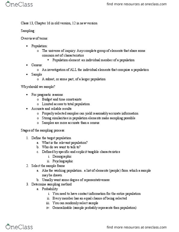 ADM 3323 Lecture Notes - Lecture 13: Quota Sampling, Central Tendency, Snowball Sampling thumbnail