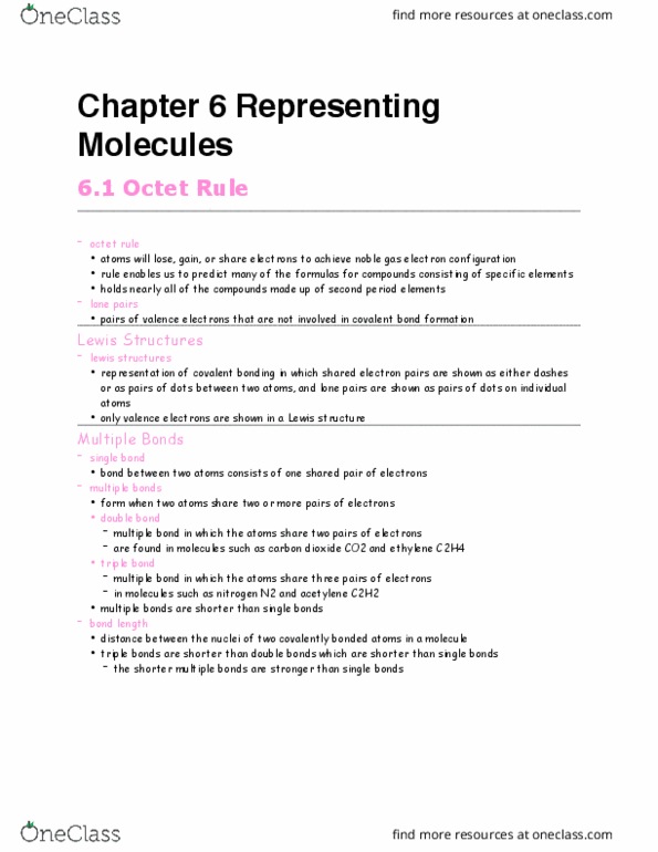 CHEM 1111 Chapter Notes - Chapter 6: Formal Charge, Prestressed Concrete, Octet Rule thumbnail