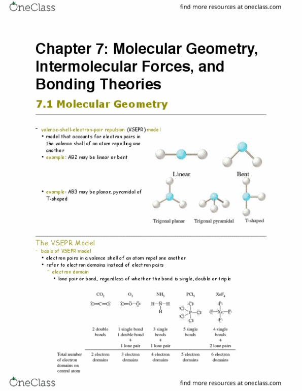 CHEM 1111 Chapter Notes - Chapter 7: Trigonal Bipyramidal Molecular Geometry, Trigonal Planar Molecular Geometry, Valence Bond Theory thumbnail