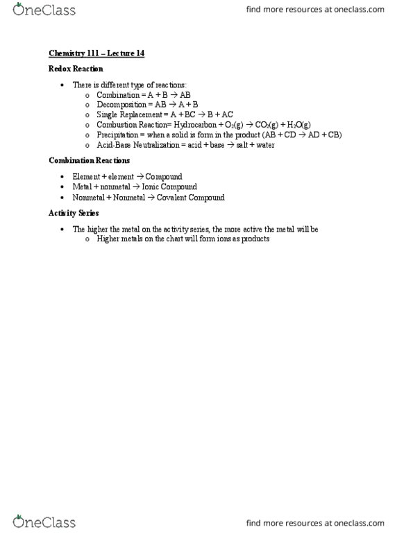 CHEM 111 Lecture Notes - Lecture 14: Nonmetal thumbnail