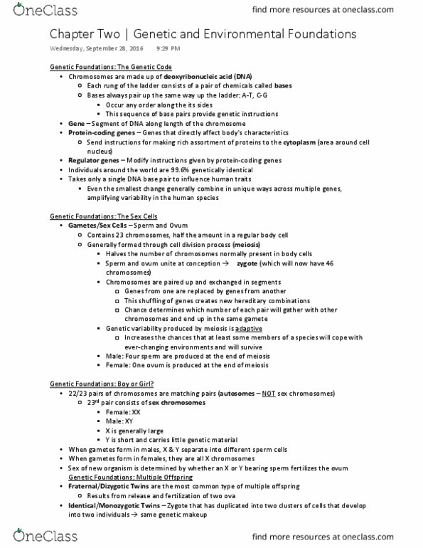 PSYCH 206 Chapter 2: Genetic and Environmental Foundations thumbnail