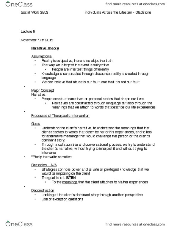 SOCWORK 3E03 Lecture Notes - Lecture 9: Externalization thumbnail