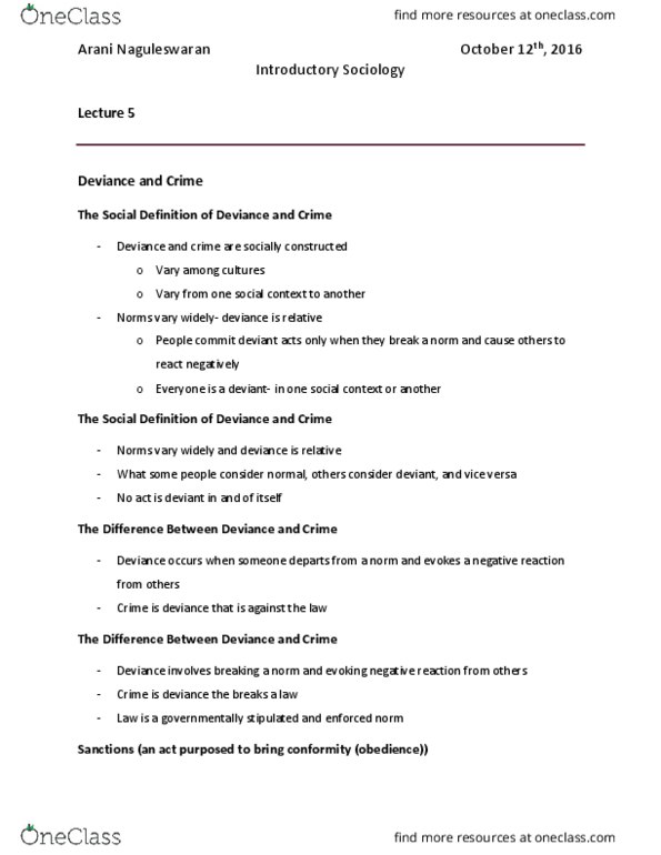 SOCI 1000U Lecture Notes - Lecture 5: Homicide, Telecom Regulatory Authority Of India, Diagnostic And Statistical Manual Of Mental Disorders thumbnail