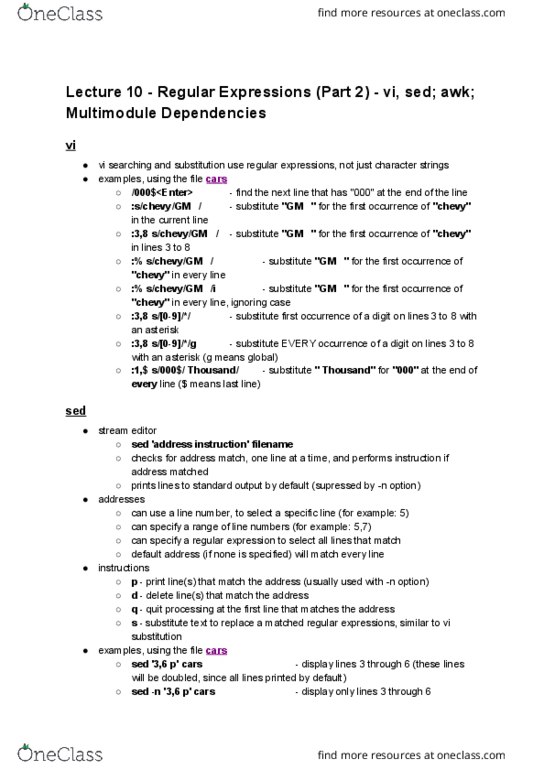 Software Development Degree BTO120 Lecture Notes - Lecture 10: Gnu Compiler Collection, Awk, Regular Expression thumbnail