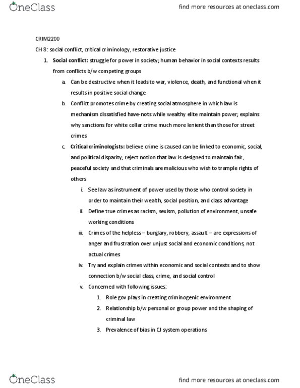 CRIM 2200 Chapter Notes - Chapter 8: Masculinity, Poverty Threshold, Nonviolence thumbnail