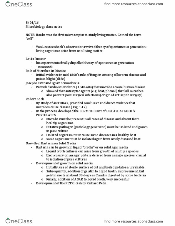 MICRB 201 Lecture Notes - Lecture 1: Actin, Active Transport, Cell Membrane thumbnail