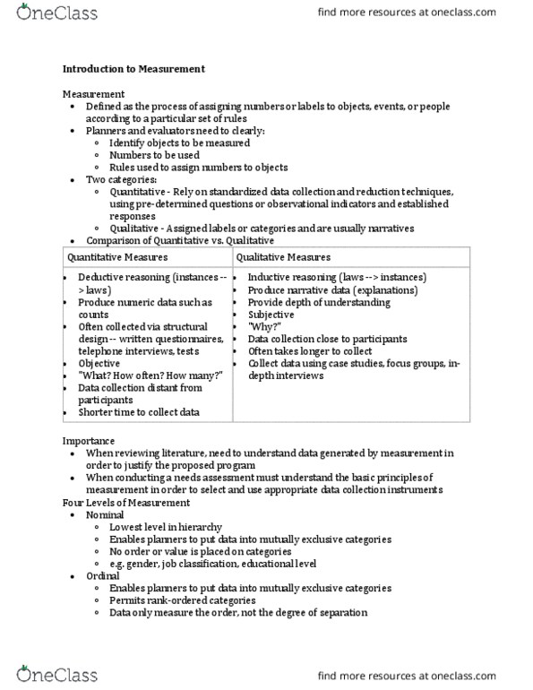 PAP 4310 Lecture Notes - Lecture 5: Logic Model, Level Of Measurement, Inductive Reasoning thumbnail