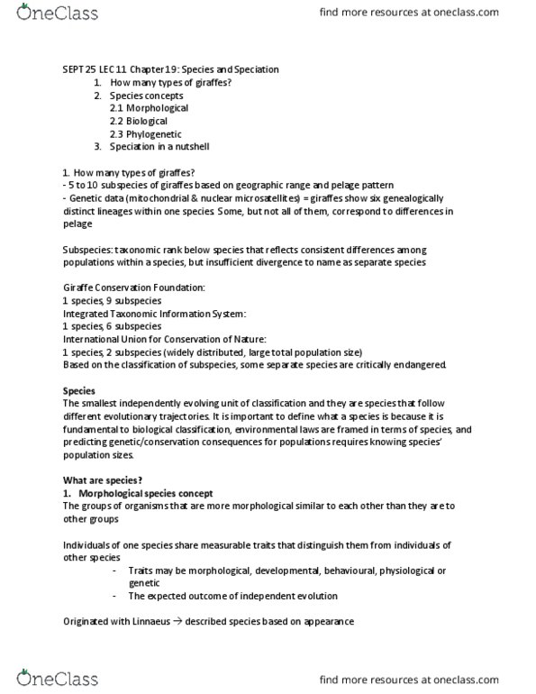 BIOA01H3 Lecture Notes - Lecture 11: Allele Frequency, Allopatric Speciation, Cladistics thumbnail