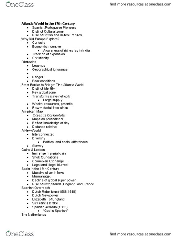 HIST1083 Lecture Notes - Lecture 12: Zero-Sum Game, Calvinism, New England Colonies thumbnail