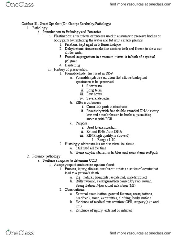 Forensic and Investigative Science FIS 20500 Lecture Notes - Lecture 1: Biliary Tract, Atherosclerosis, Gastrointestinal Tract thumbnail