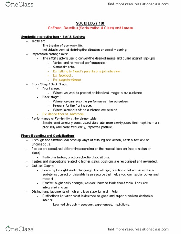 SOCI 101 Lecture Notes - Lecture 18: Concerted Cultivation, High Culture, Ethnography thumbnail