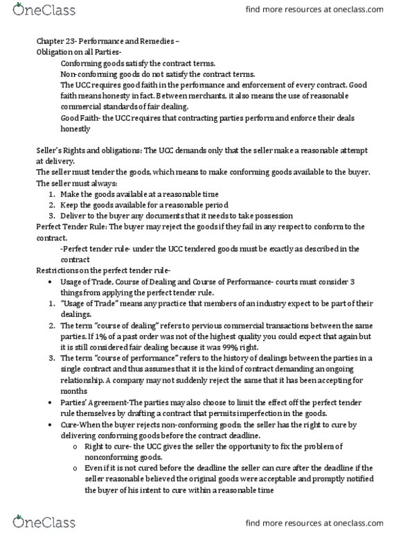 LEGL 226 Chapter Notes - Chapter 23: Consequential Damages, Specific Performance, Liquidated Damages thumbnail