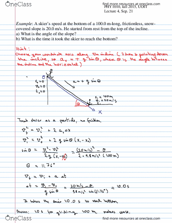PHY 1010U Lecture Notes - Lecture 4: Circular Motion, Projectile Motion, Cartesian Coordinate System thumbnail
