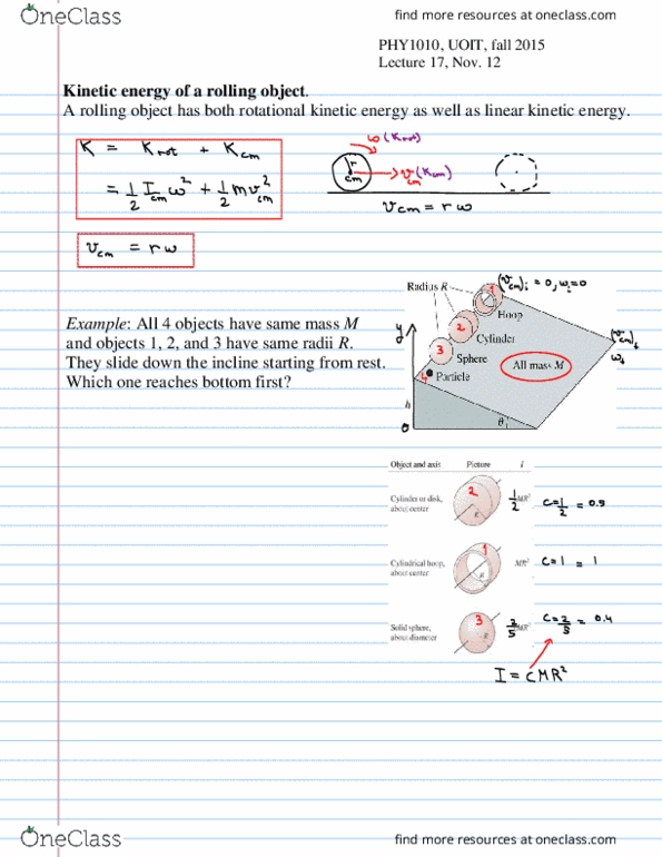 PHY 1010U Lecture Notes - Lecture 17: Rotational Energy, Acceleration, Angular Acceleration thumbnail